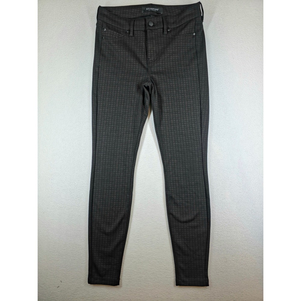 Liverpool Los Angeles Gia Glider Skinny Pants Black Brown Grid Size 4/27